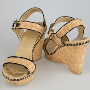 Stuart Weitzman Cork & Patent Open-Toe Wedge